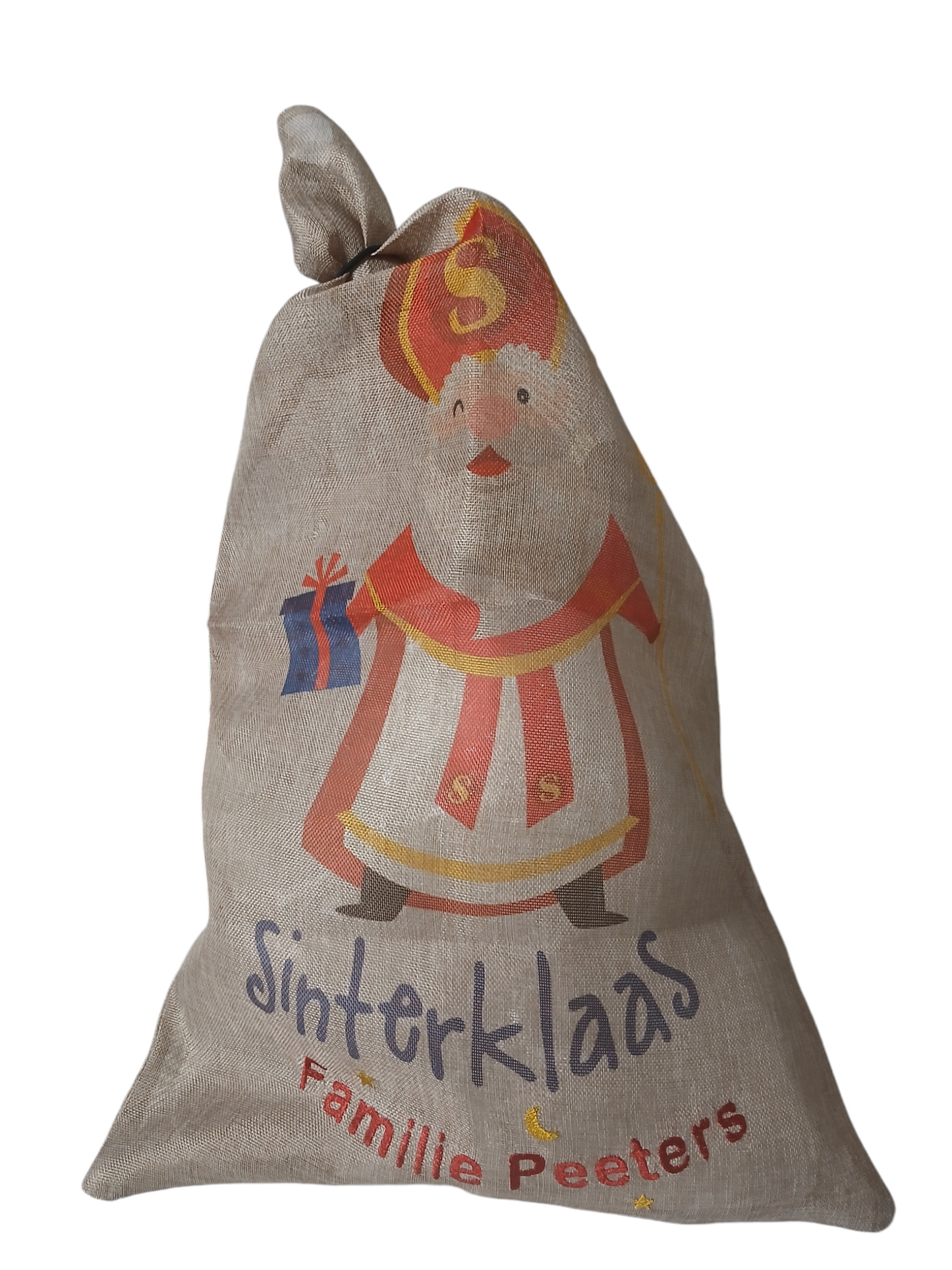 Jute zak met geborduurde tekst